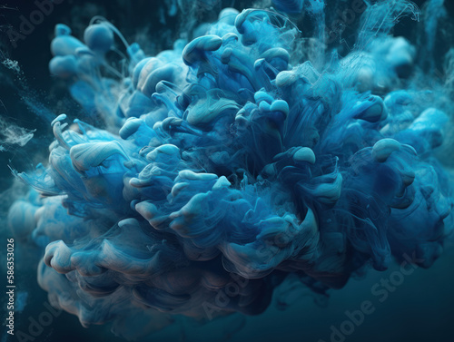 Blue watercolor paint in water background created with Generative AI technology © Denis Darcraft