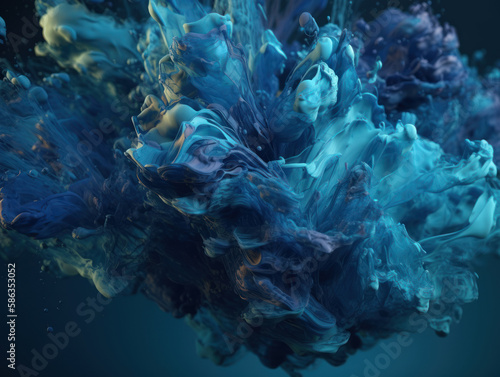 Blue watercolor paint in water background created with Generative AI technology