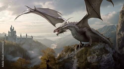 Fiery Dragon Reigns Over Volcanic Landscape - Generative AI