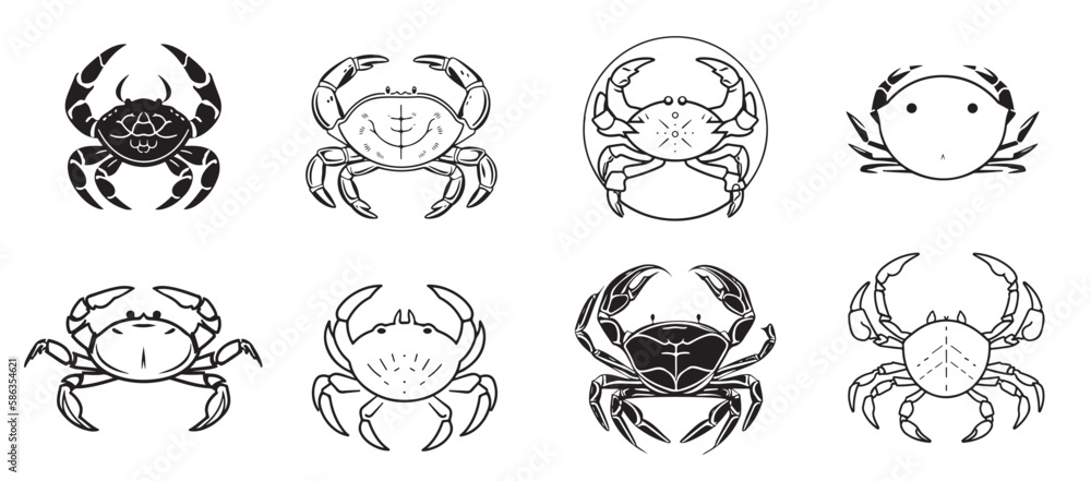 Crab icons set sketch hand drawn illustration Logo