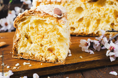 Colomba, Italian Easter Dove Cake on Wooden Background