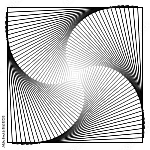 Rotating concentric squares, Square optical illusion pattern - black and colour, Geometric abstract gray background radial in vector 
