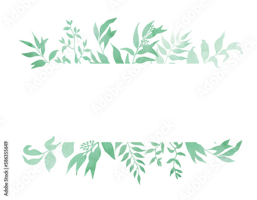 Watercolor green leaves frame template. Floral border with forest herbs, eucalyptus. Vector illustration.