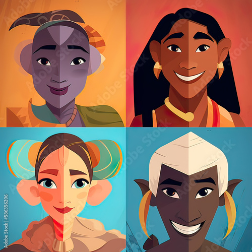 Fantasy fashion in diversity. cartoon style avatar. Generative ai
