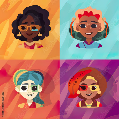 Fantasy fashion in diversity. cartoon style avatar. Generative ai