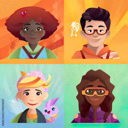 Fantasy fashion in diversity. cartoon style avatar. Generative ai