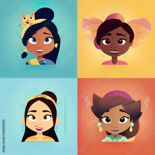 Fantasy fashion in diversity. cartoon style avatar. Generative ai