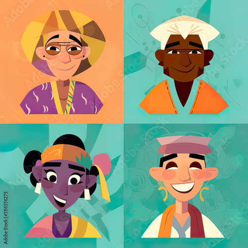 Fantasy fashion in diversity. cartoon style avatar. Generative ai