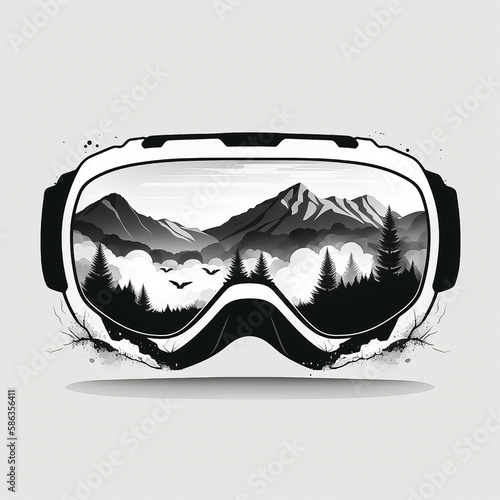 Close up motocross and Rider with helmet, race, High detail, , 8k, with beautiful green forest views in the helmet goggles. minimalist line drawing white background. Created with Generative AI