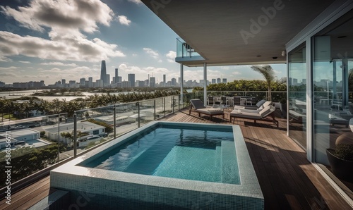 Luxury penthouse terrace with a swimming pool, generative AI © Enigma