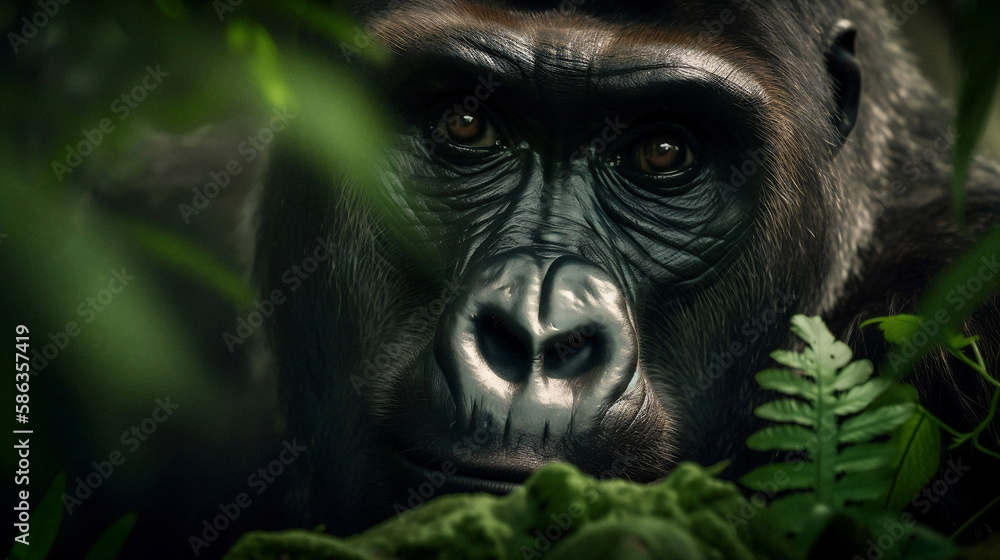 Serious and Thoughtful: Close-Up Portrait of a Gorilla (Generative AI) Serious and Thoughtful: Close-Up Portrait of a Gorilla (Generative AI)