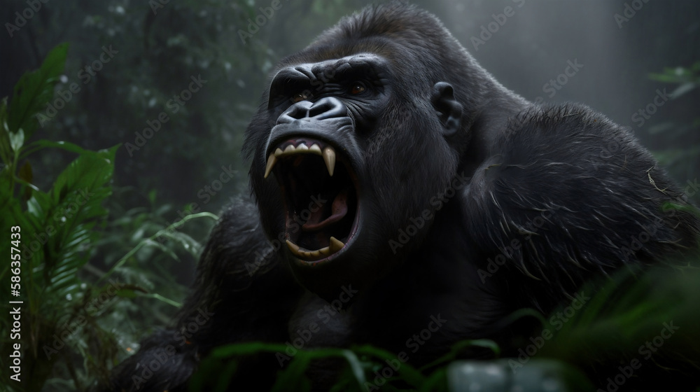 Unbridled Strength: Gorilla Displaying Aggression (Generative AI)