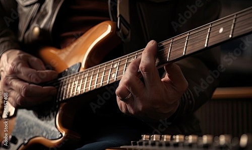 Man's hands play guitar Band, generative AI