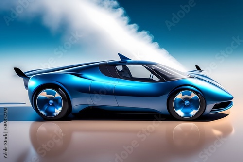  "Sleek and Futuristic Flying Car Above the Clouds". Generative AI.  © Leandro