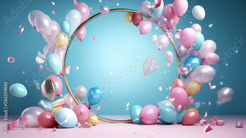 Happy Birthday Holiday Background with Balloons. Illustration AI Generative