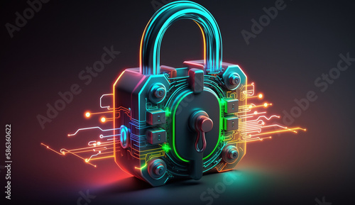 A padlock representing tecnology information security, illustrative image programming codes, security concept, generative ai.