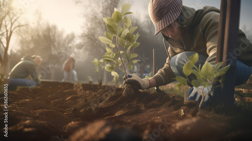 Spring gardening. Illustration Generative AI..