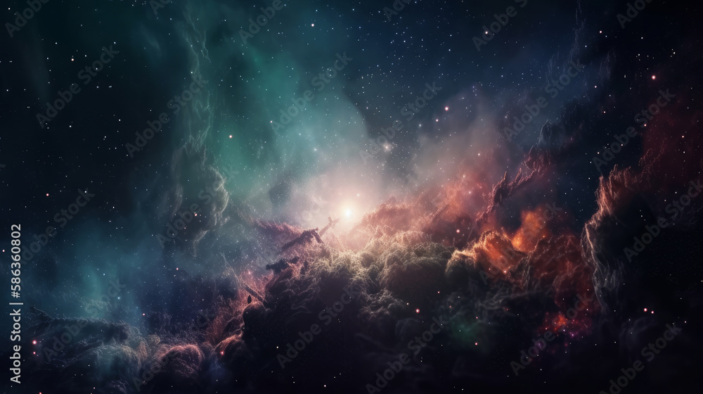 Magic color galaxy space background. Illustration Generative AI.