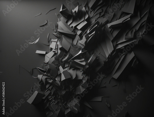 Abstract dark black various paper shapes background created with Generative AI technology