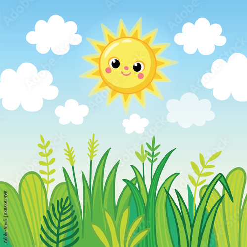 Vector illustration with summer nature and sun.