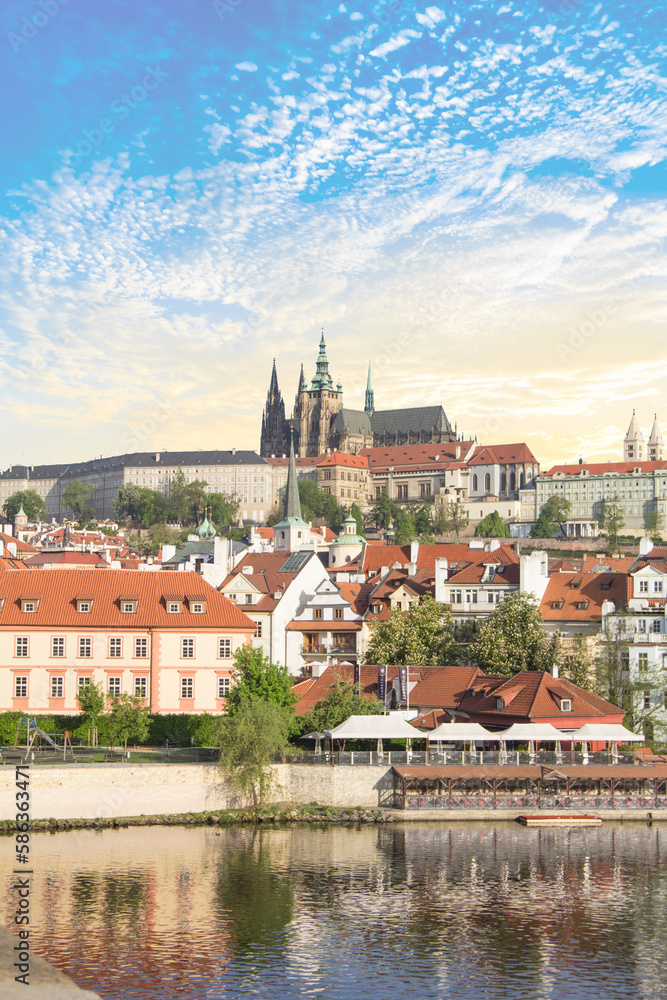 Fototapeta premium Beautiful view of St. Vitus Cathedral, Prague Castle and Mala Strana in Prague, Czech Republic