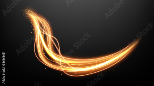 Gold Light Trails, Long Time Exposure Motion Blur Effect. Vector Illustration