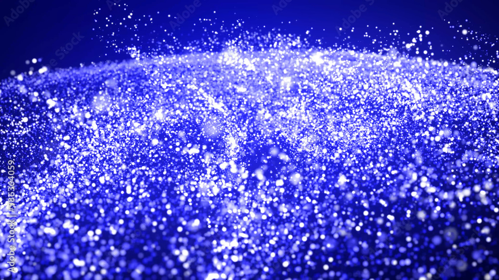 Abstract bg with blue magic glitters fly in air and form beautiful