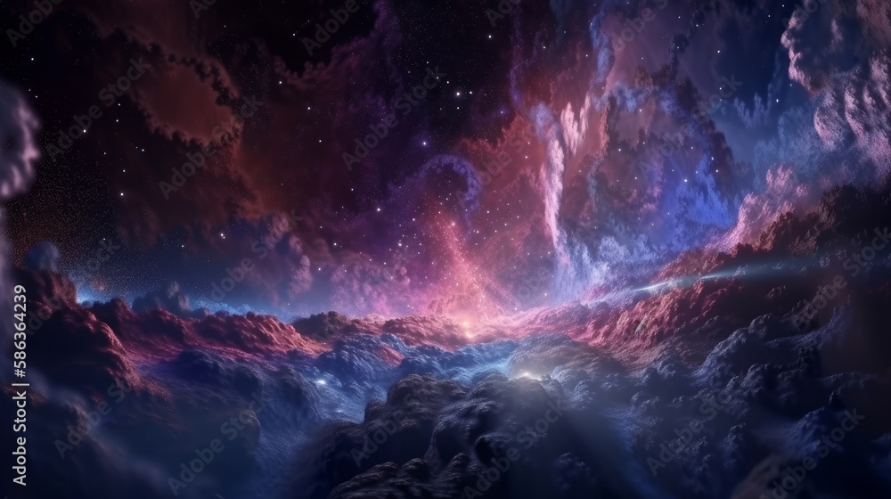 Fototapeta premium Magic color galaxy space background. Illustration Generative AI.