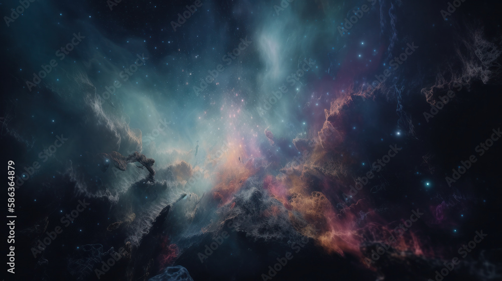 Fototapeta premium Magic color galaxy space background. Illustration Generative AI.