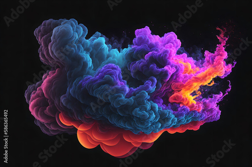 abstract colorful ink explosion in water isolated on black background, generative ai 