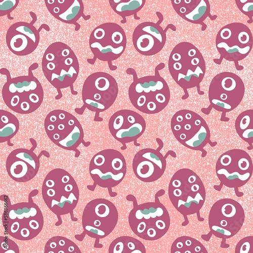 Cartoon monsters seamless emoticons aliens pattern for kids clothes print and wrapping paper and fabrics