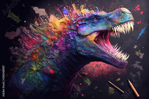 An Explosion of Hues – The Magnificent Coloured Dinosaur Illustration Generative AI