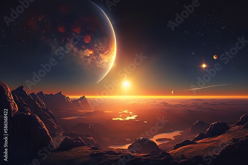 Celestial Horizons Illuminated by the Glorious Sun s Light Generative AI