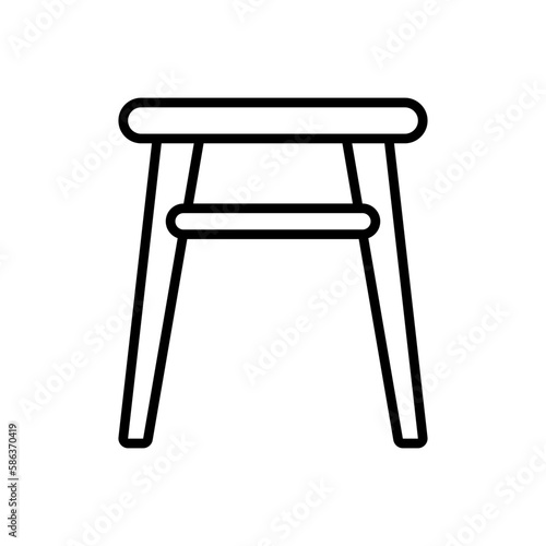 Stool icon. Chair. Black contour linear silhouette. Front side view. Editable strokes. Vector simple flat graphic illustration. Isolated object on a white background. Isolate.