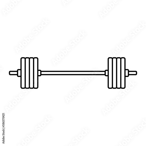Barbell icon. Black contour linear silhouette. Horizontal front side view. Editable strokes. Vector simple flat graphic illustration. Isolated object on a white background. Isolate.