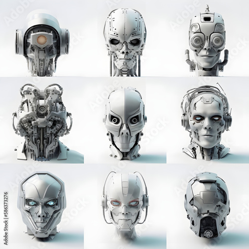 collection robot heads faces cyborg heads and faces android head robot mask robot faces symbols set icons icon set of robot faces	