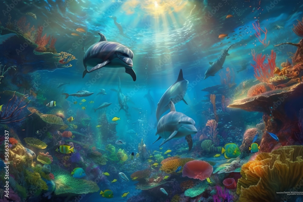 3D Submarine World Vegetation Dolphin