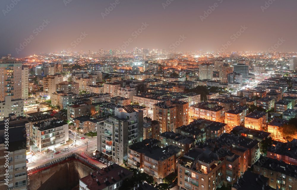 Bat Yam, Tel Aviv, Israel, night aerial view of the city
