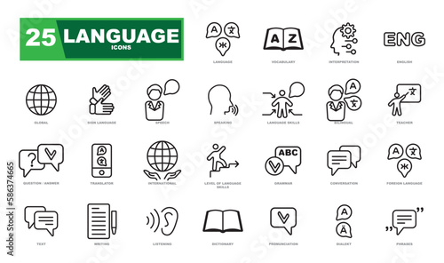 Languages ​​icons. Set includes language icons, translations, language learning and more. Perfect for a website.