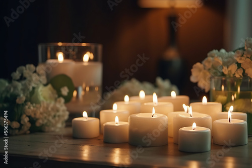 Ultimate Relaxation. A luxuriously appointed spa with plush robes and scented candles. Perfect background for spa ads with ample copy space. Wellness and self-care concept. AI Generative