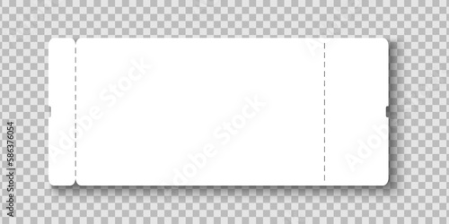 Blank ticket or flyer template. White paper ticket mockup for airplane, concert, movie, museum, festival, theater, exhibition isolated on transparent background. Vector realistic illustration