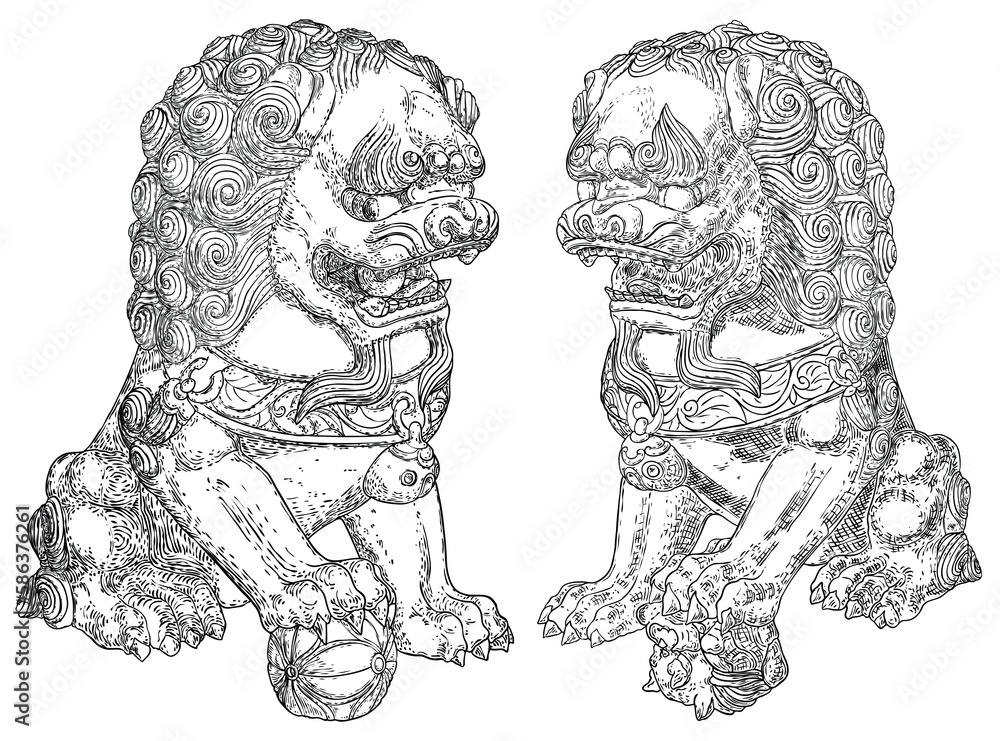 Imperial guardian lions set, foo dog or fu dog in western languages