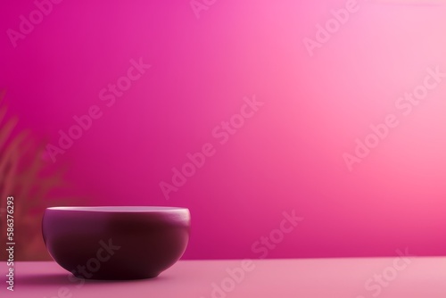 Pink porcelain vase on a table, pink background image. AI Generated