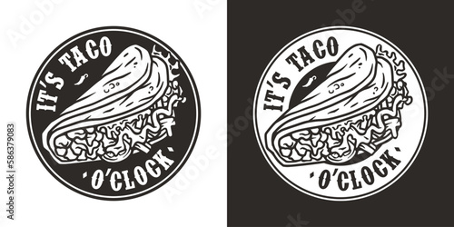 Mexican taco vector food with meat and vegetable for logo or emblem. Traditional tacos Mexico food