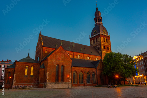 Sunset view of the Riga cathedral, Latvia. photo