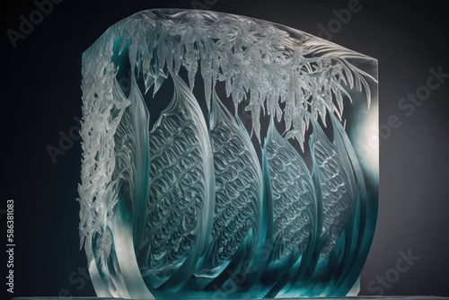 artistic ice flowers on the window created with Generative AI technology
