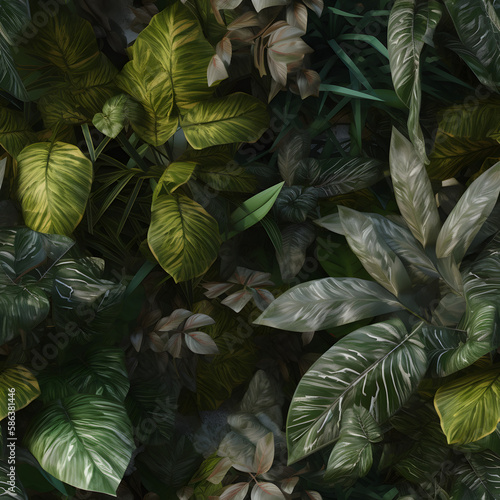 seamless background with tropical leaves Monstera and Banana leaves