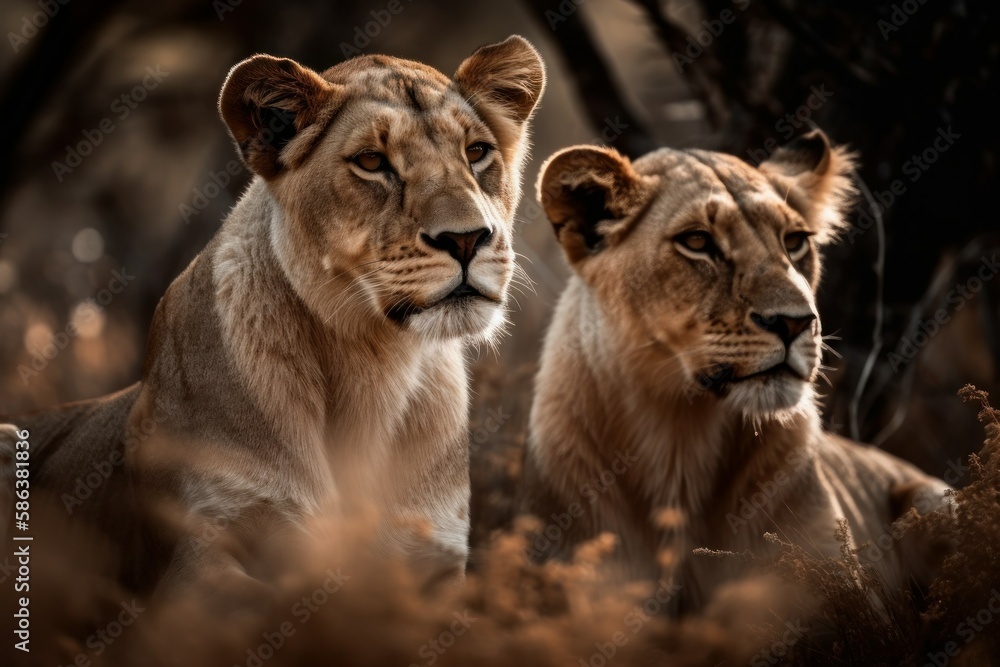 Pride of lions in nature. AI generated, human enhanced Pride of lions in nature. AI generated, human enhanced