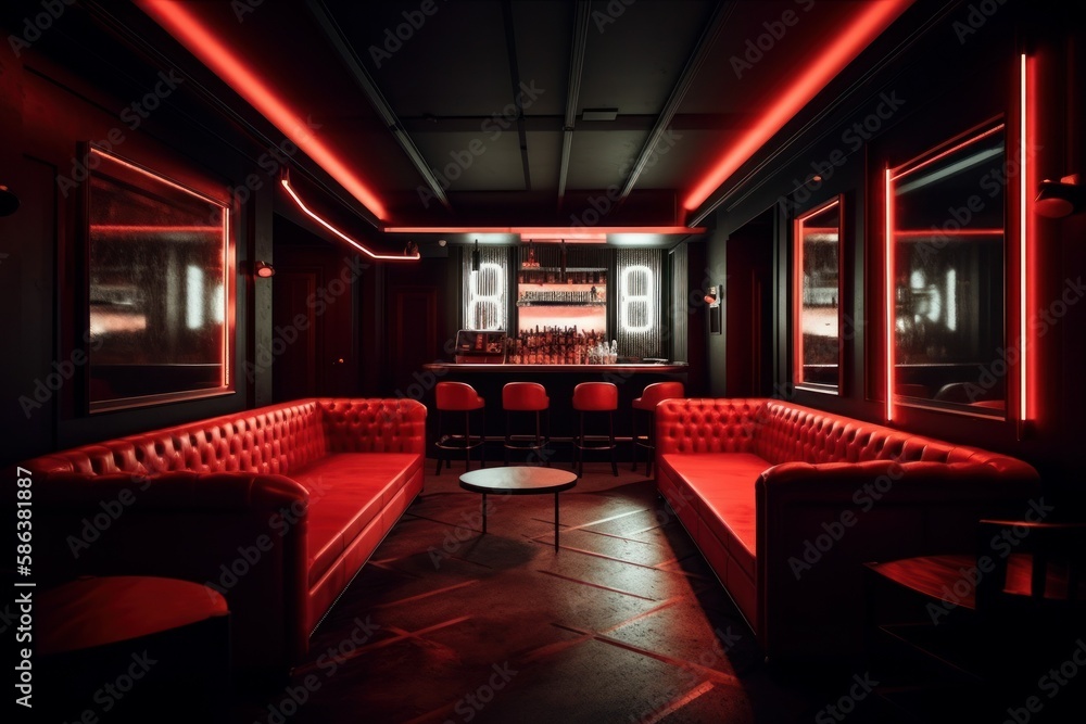 Red Interior of luxury nightclub, restaurant. Lounge bar. AI generated, human enhanced Red Interior of luxury nightclub, restaurant. Lounge bar. AI generated, human enhanced