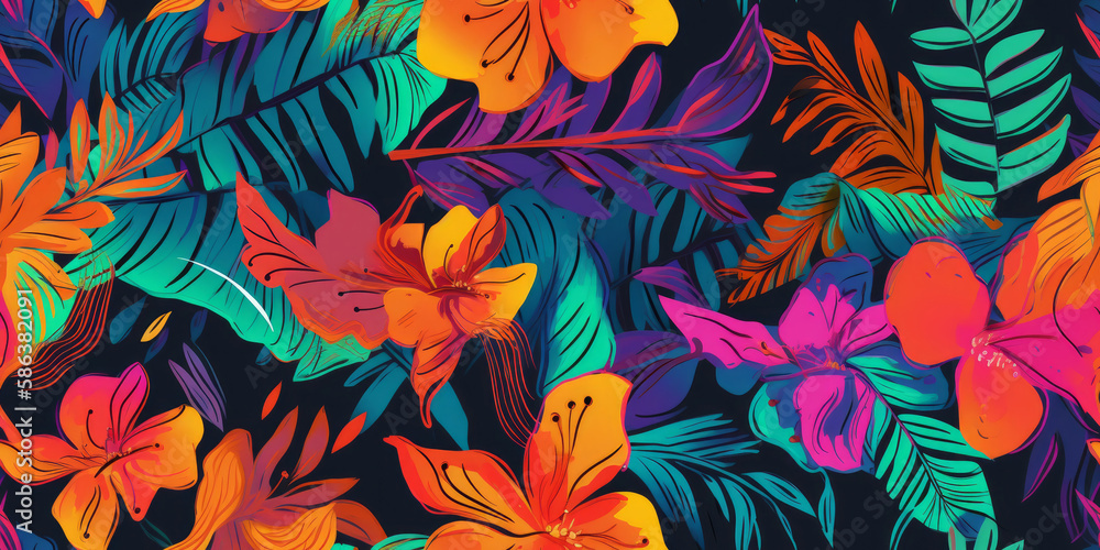 Beautiful abstract colourful tropical leaf seamless background. Generative ai